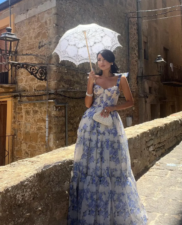 Elegant Floral Print Chiffon Long Classy Prom Dress Classy Evening Dress Secondary image