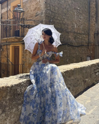 Elegant Floral Print Chiffon Long Classy Prom Dress Classy Evening Dress