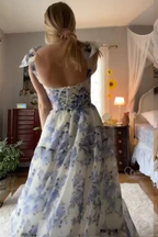 Elegant Floral Print Chiffon Long Classy Prom Dress Classy Evening Dress
