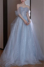Gorgeous Silver Bling Tulle Off Shoulder Prom Dress