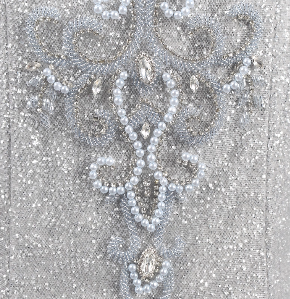 Gorgeous Silver Mermaid Off-The-Shoulder Beaded Sparkly Tulle Train Classy Prom Dress