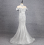 Gorgeous Silver Mermaid Off-The-Shoulder Beaded Sparkly Tulle Train Classy Prom Dress