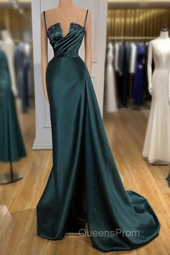 Gorgeous Spaghetti-Straps Crystal Mermaid Evening Dress With Detachable Train Main image