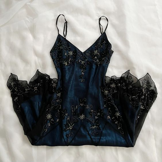 Gorgeous Mermaid Spaghetti Straps Beaded Navy Blue Satin Long Classy Prom Dress