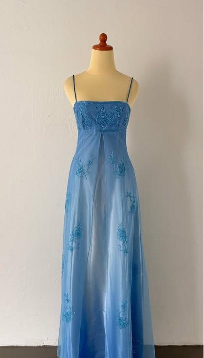 Gothic Vintage Classy Prom Dress Under $170??Gorgeous Spaghetti Straps Beading Applique Gradient Blue Sleeveless Long Classy Evening Dress Main image