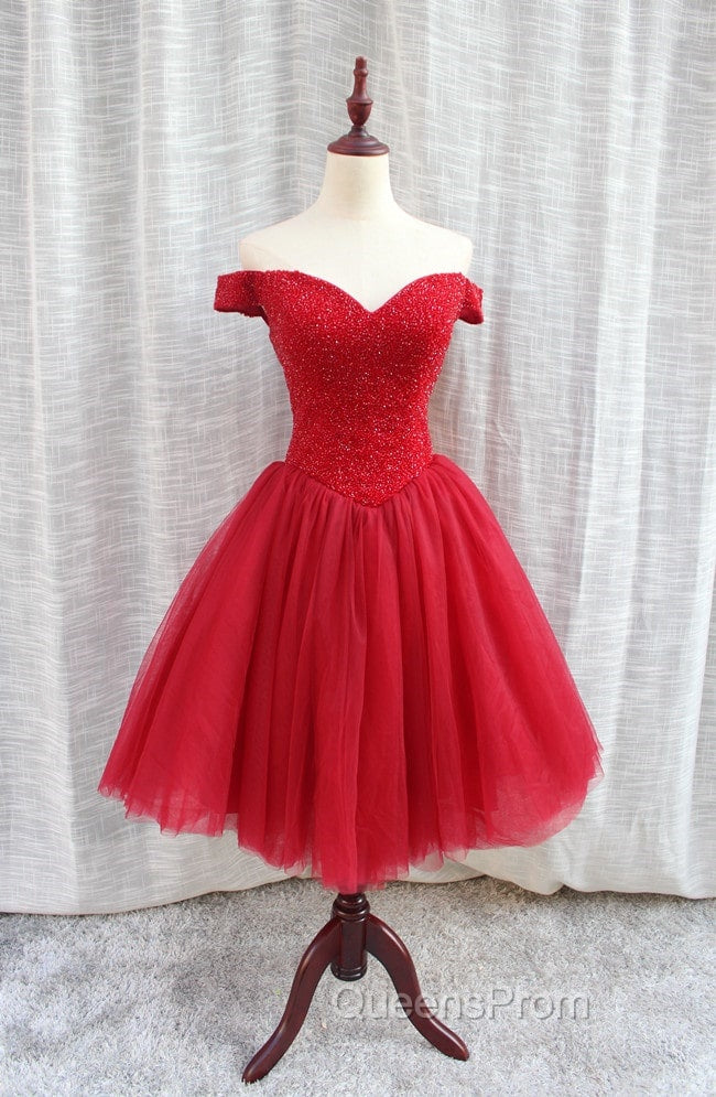 Gorgeous Sparkle Beaded Off Shoulder Red Evening Dress, Red Homecoming Dress Secondary image