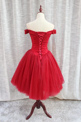 Gorgeous Sparkle Beaded Off Shoulder Red Evening Dress, Red Homecoming Dress