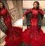 Gorgeous Sparkly Red Mermaid Classy Evening Dress Sequined With Feathers Long Sleeve African Black Girl Classy Prom Dress Classy Party Gown
