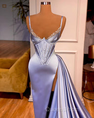Gorgeous Split Front Sleeveless V-neck Spaghetti Strap Evening Prom Dress