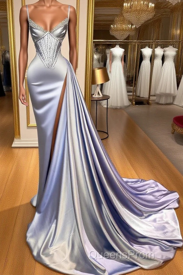 Gorgeous Split Front Sleeveless V-neck Spaghetti Strap Evening Prom Dress