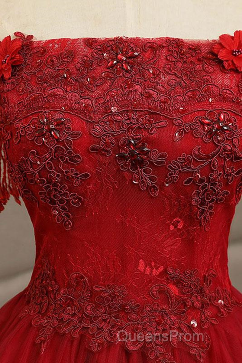 Gorgeous Strapless Burgundy Lace Beaded Long Evening Prom Dress, Lace Burgundy Formal Evening Dress, Burgundy Lace Ball Gown Secondary image