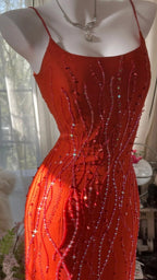 Gorgeous sunset orange chiffon beaded jellyfish skirt evening dress prom dress