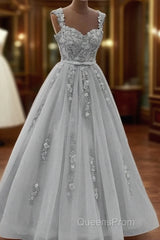 Gorgeous Sweetheart Neck Beaded Gray Floral Lace Evening Prom Dress, Grey Floral Lace Formal Dress, Gray Evening Dress