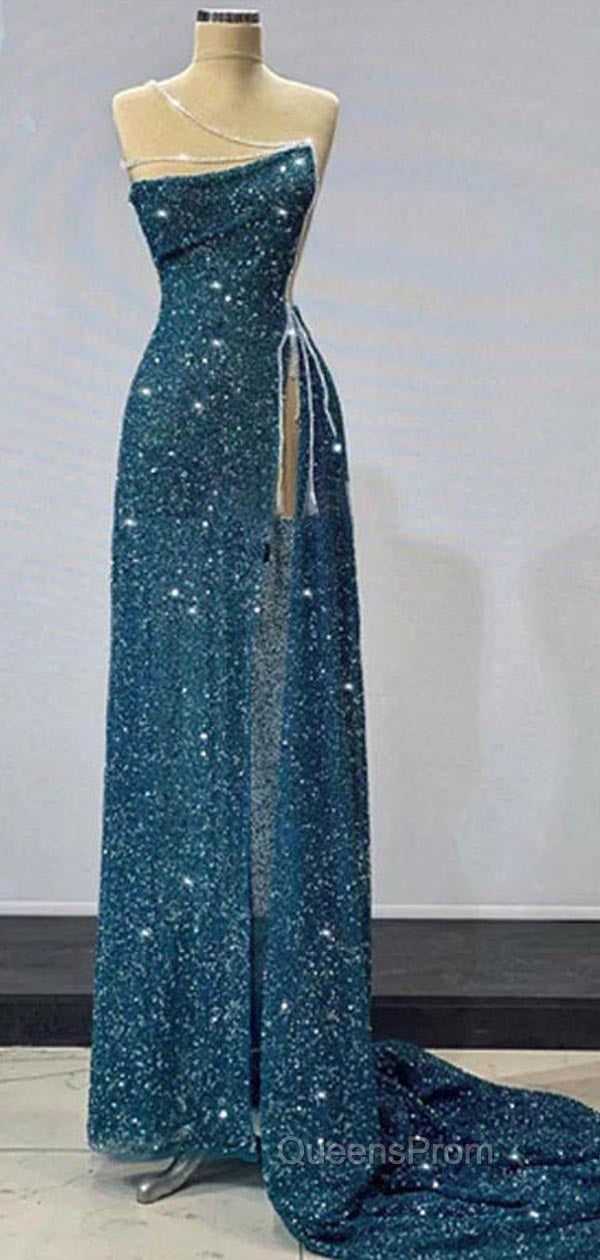 Gorgeous Teal Sheath High Slit Maxi Long Evening Prom Dress,Evening Dress Secondary image
