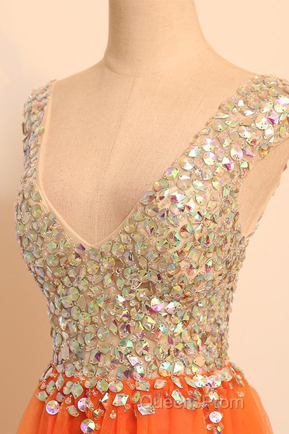 Gorgeous V Neck Open Back Orange Short Evening Prom Homecoming Dress, Short Orange Formal Evening Dress
