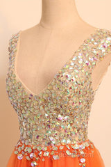 Gorgeous V Neck Open Back Orange Short Evening Prom Homecoming Dress, Short Orange Formal Evening Dress