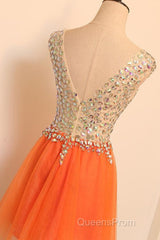 Gorgeous V Neck Open Back Orange Short Evening Prom Homecoming Dress, Short Orange Formal Evening Dress