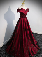 Gorgeous Wine Red Satin Off Shoulder Party Dress , Beautiful Wine Red Classy Prom Dress