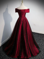 Gorgeous Wine Red Satin Off Shoulder Party Dress , Beautiful Wine Red Classy Prom Dress