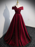 Gorgeous Wine Red Satin Off Shoulder Party Dress , Beautiful Wine Red Classy Prom Dress