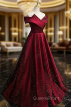 Gorgeous Wine Red Satin Off Shoulder Party Dress , Wine Red Evening Prom Dress