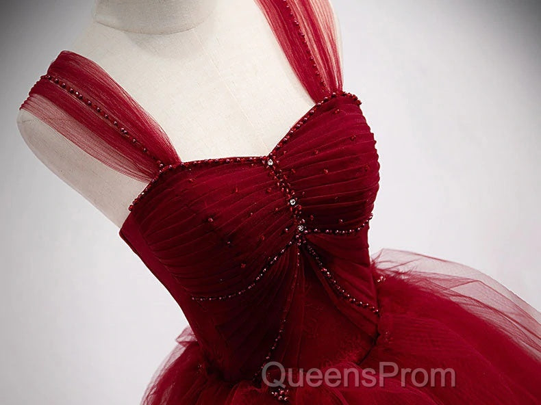 Gorgeous Wine Red Tulle Ball Gown Long Evening Prom Dress Formal Dress, Burgundy Sweet 16 Dress Secondary image