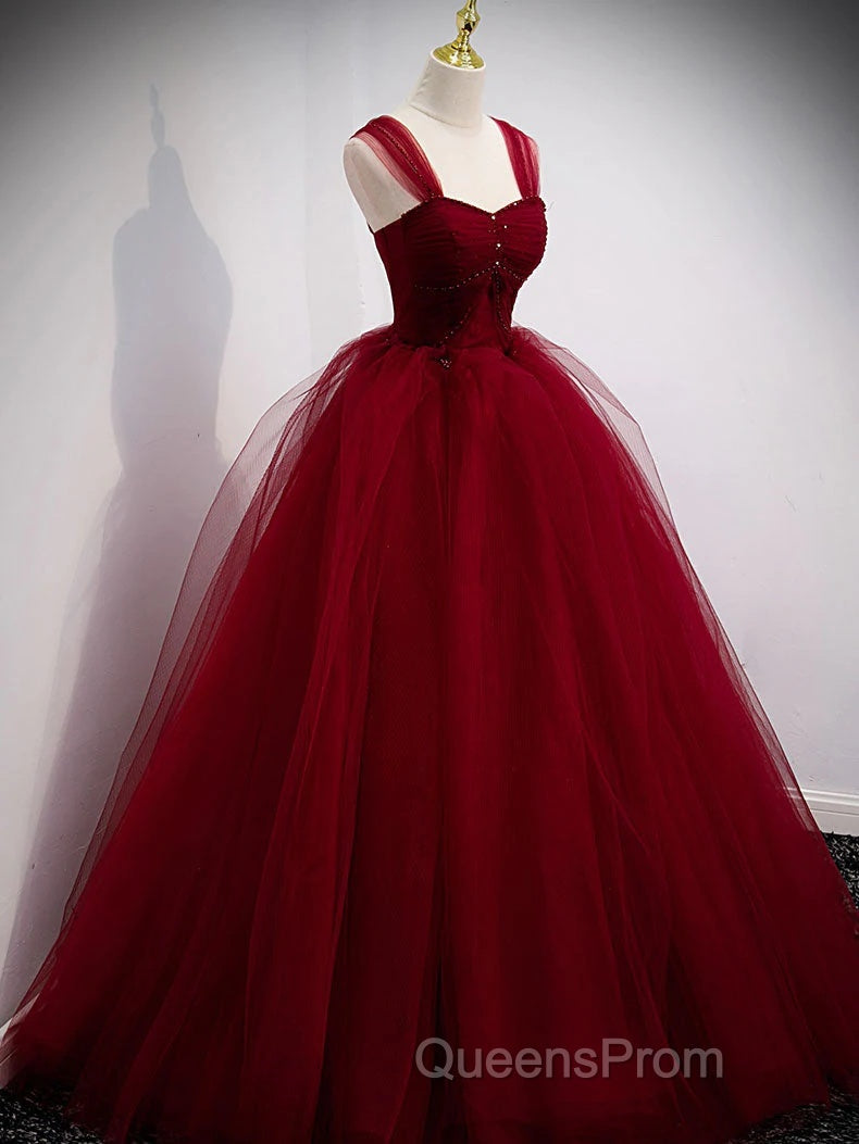 Gorgeous Wine Red Tulle Ball Gown Long Evening Prom Dress Formal Dress, Burgundy Sweet 16 Dress
