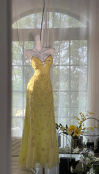 Gorgeous Butter Yellow Spaghetti Straps A-Line Tulle Beaded Long Classy Prom Dress Backless Classy Evening Gowns