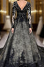 Gothic Black Lace Wedding Dress Long Sleeves