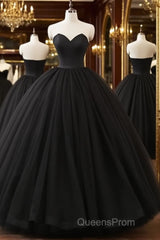 Gothic Black Strapless Quinceanera Dress Ball Gown