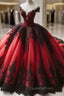 Gothic Red and Black Off the Shoulder Evening Dress Evening Prom Dress