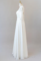 Graceful Long A-line Lace Chiffon Wedding Dress with Sleeves
