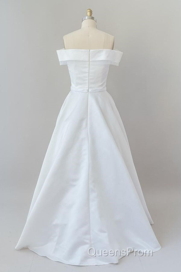 Graceful Long Ball Gown Off Shoulder Satin Wedding Dress Secondary image