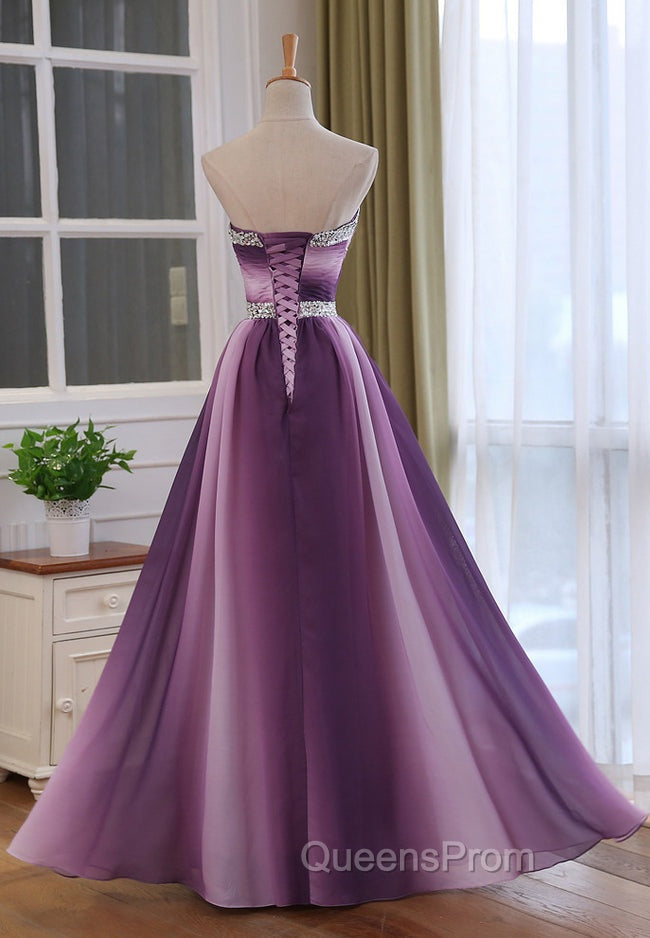 Gradient A-line Sweetheart Wedding Party Dress, Beaded Chiffon Long Evening Prom Dress Secondary image