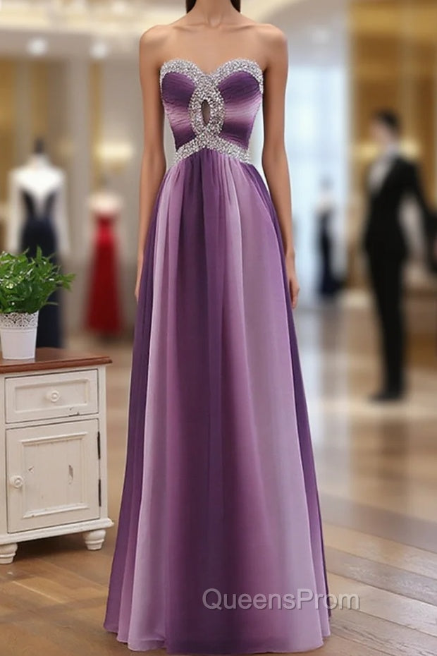 Gradient A-line Sweetheart Wedding Party Dress, Beaded Chiffon Long Evening Prom Dress Main image