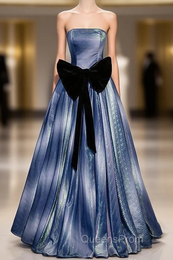 Gradient Blue Strapless Evening Prom Dress With Bow Main image
