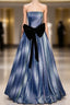 Gradient Blue Strapless Evening Prom Dress With Bow