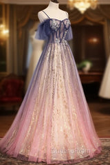 Gradient Pink Sweetheart Floor Length Party Dress, A-line Gradient Long Evening Prom Dress