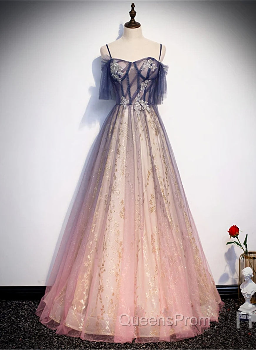 Gradient Pink Sweetheart Floor Length Party Dress, A-line Gradient Long Evening Prom Dress Main image