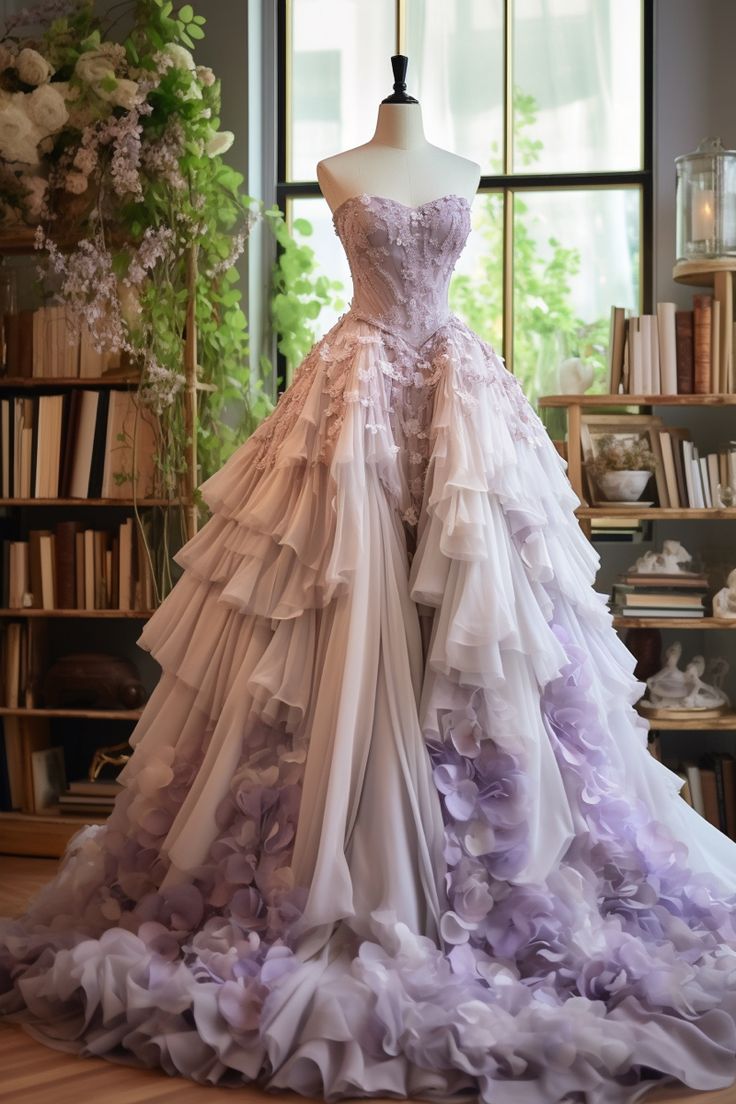 Gradient Purple Strapless Tulle Vintage Long Ball Gown, Sweetheart Veck Lace Applique Classy Evening Gown Main image