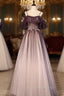 Gradient Sweethaert Beaded Tulle Long Party Dress, Off Shoulder Gown