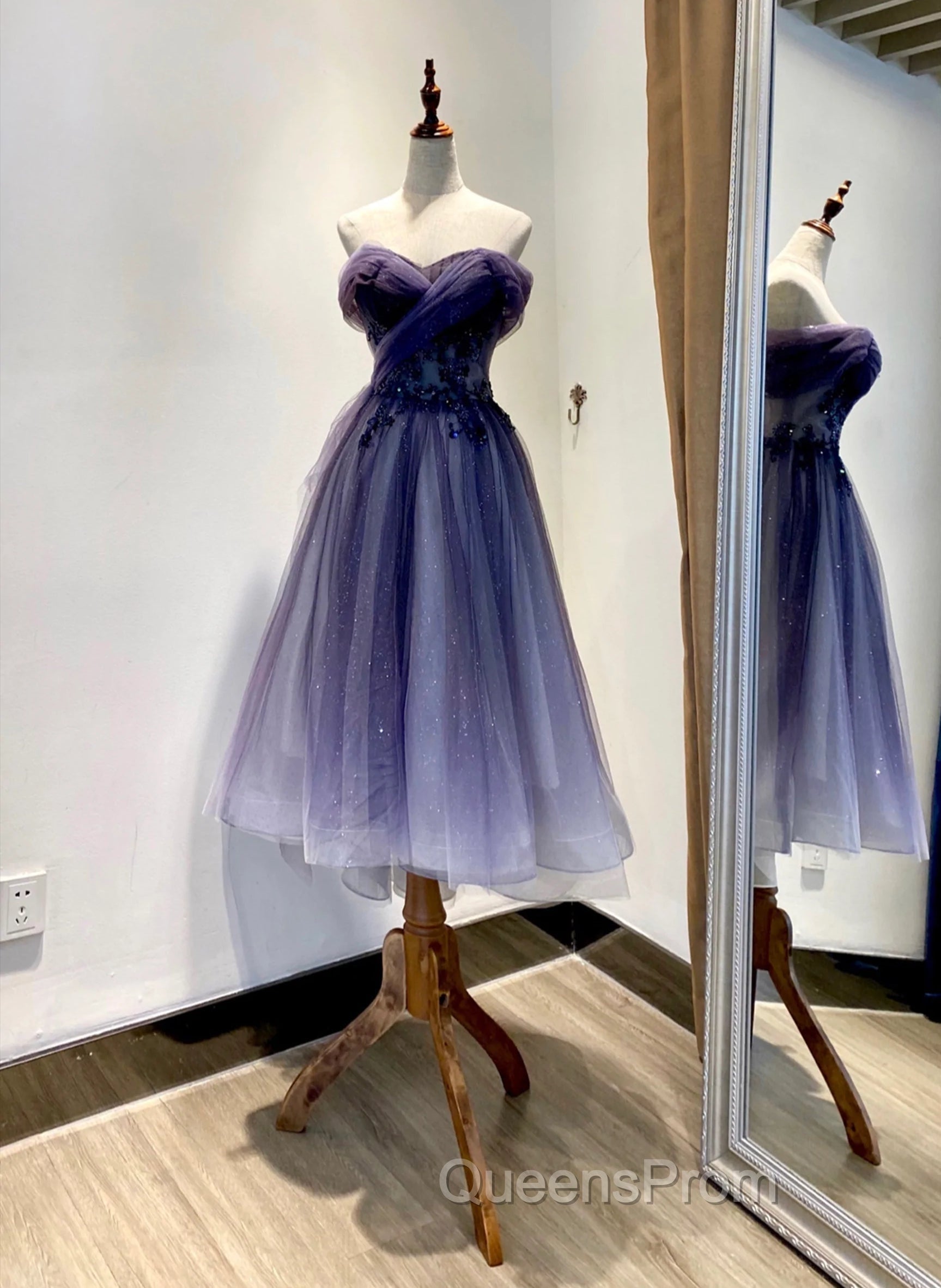 Gradient Tulle Sweetheart Knee Length Evening Prom Dress, Cute Homecoming Dress