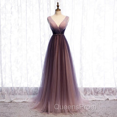 Gradient V-neckline Tulle Long Evening Prom Dress Party Dress, Gradient Evening Gown