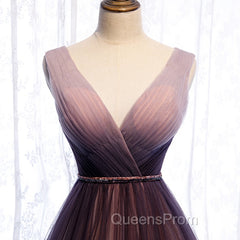 Gradient V-neckline Tulle Long Evening Prom Dress Party Dress, Gradient Evening Gown