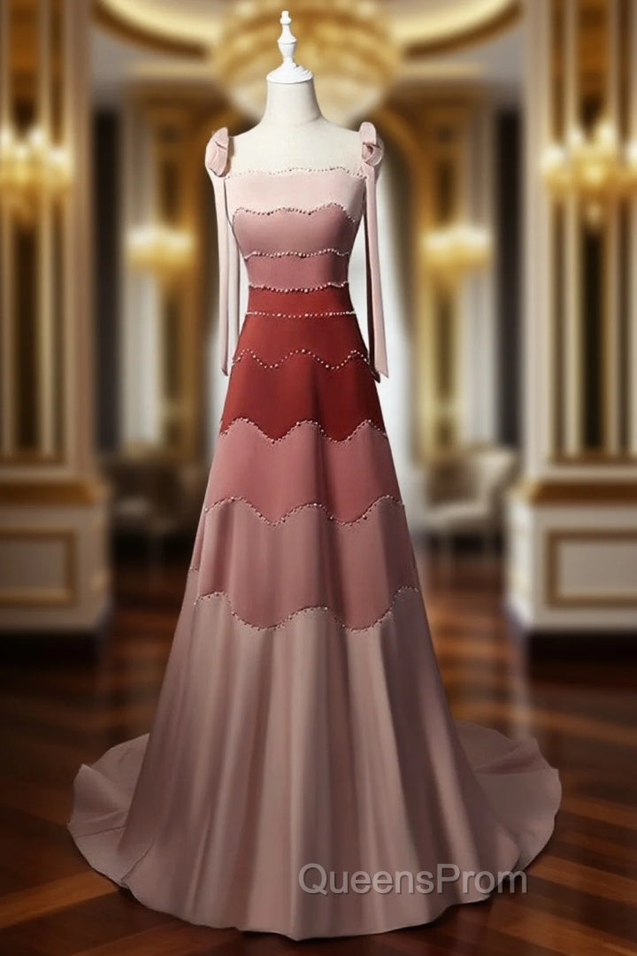 Gradual Contrast Splicing Beading Sling Evening Prom Dress