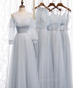 Gray A line Tulle Long Evening Prom Dress, Gray Evening Bridesmaid Dress