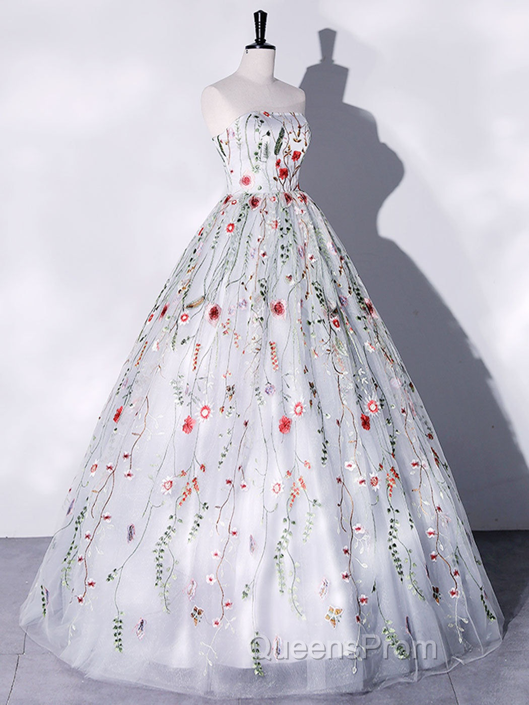 Gray A-LIne Tulle Long Evening Prom Dress, Gray Evening Dress Secondary image