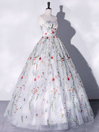 Gray A-LIne Tulle Long Evening Prom Dress, Gray Evening Dress