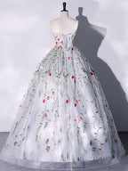 Gray A-LIne Tulle Long Evening Prom Dress, Gray Evening Dress