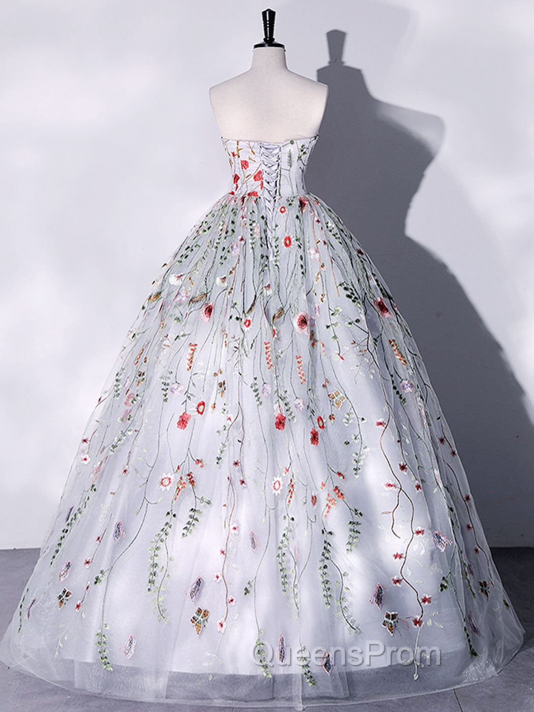 Gray A-LIne Tulle Long Evening Prom Dress, Gray Evening Dress